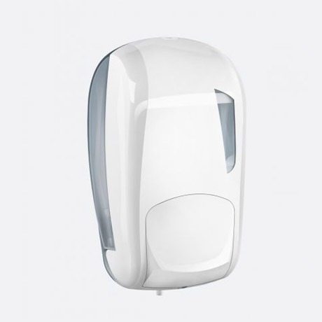 Dispenser Di Sapone Schiumogeno In Ceramica Beige Maculata - Design A Coste Con Pompa Grigia - 350 Ml Per Bagno O Cucina